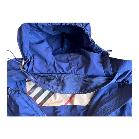 Burberry Brit Royal Blue Trench Coat Zip-In Hood Belted Women’s Size 8 - Picture 7 of 16